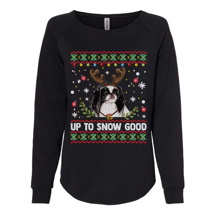 Japanese Chin Dog Reindeer Ugly Christmas Sweater Cool Gift Womens California Wash Sweatshirt