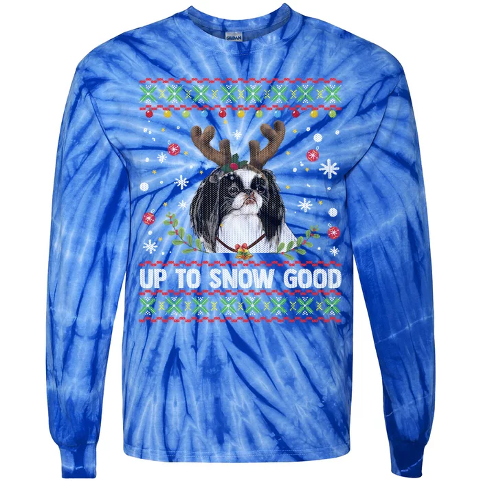 Japanese Chin Dog Reindeer Ugly Christmas Sweater Cool Gift Tie-Dye Long Sleeve Shirt