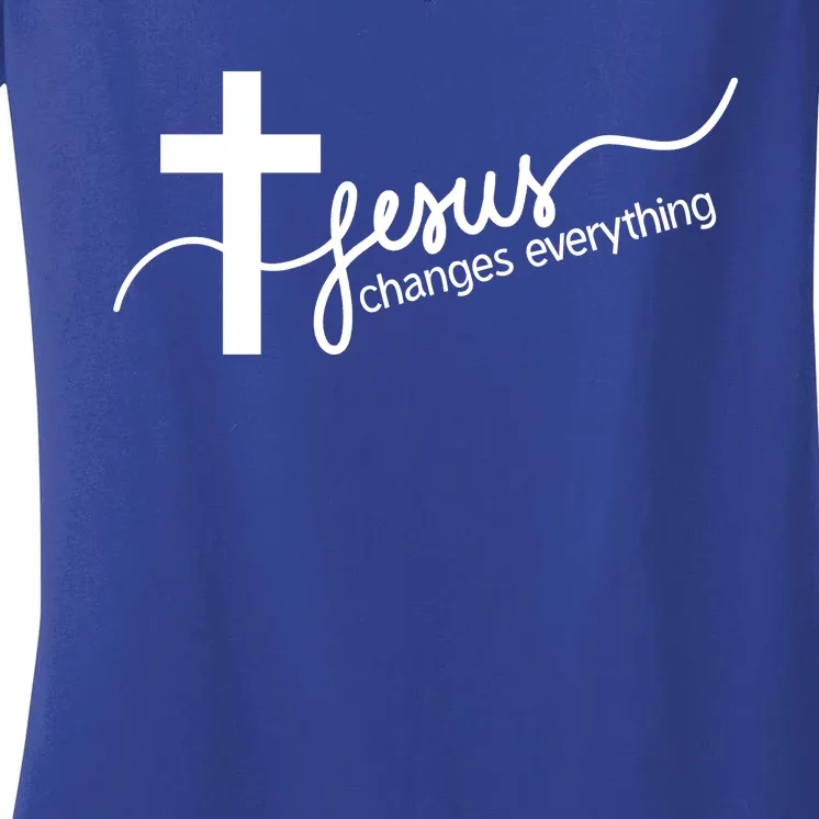 Jesus Changes Everything Cross Women's V-Neck T-Shirt