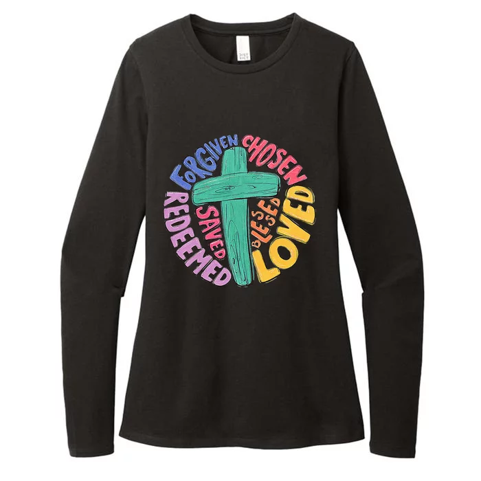 Jesus Cross Forgiven Chosen Loved Redeemed Christian Easter Womens CVC Long Sleeve Shirt