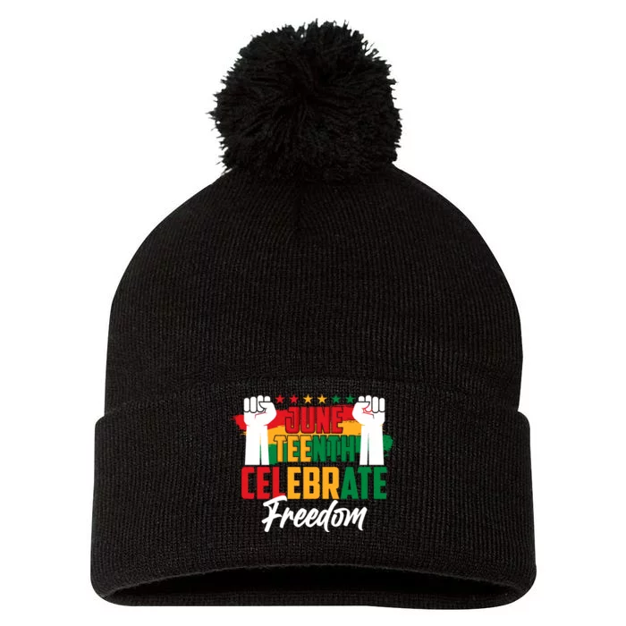 Juneteenth Celebrate Freedom Graphic Pom Pom 12in Knit Beanie