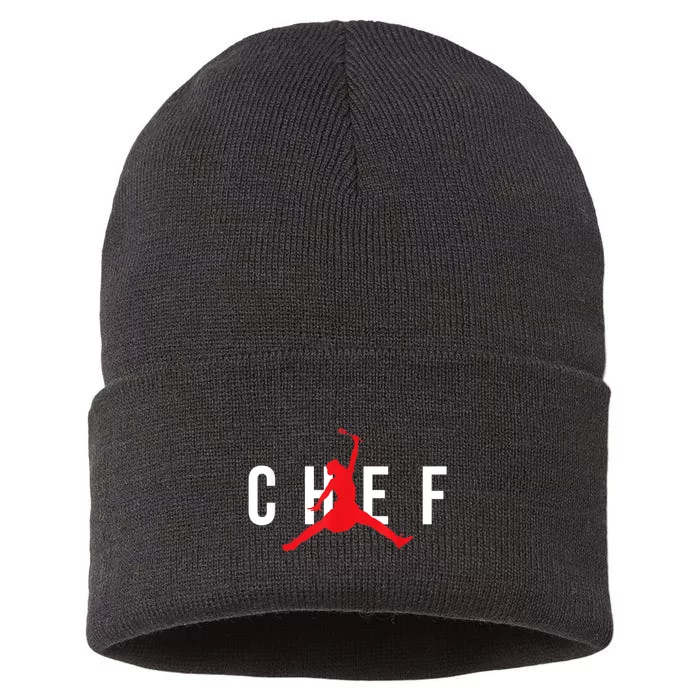 Jumping Chef Funny Cooking Lover Restaurant Chef Cook Sustainable Knit Beanie