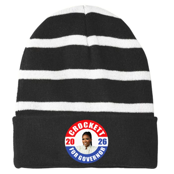 Jasmine Crockett For Democrat Texas Governor 2026 Vote Blue Striped Beanie with Solid Band