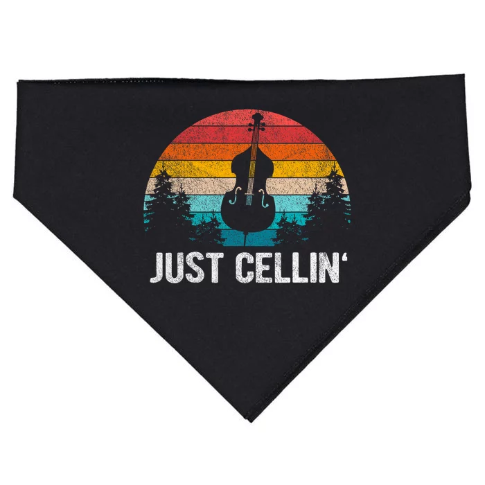 Just Cellin Funny Cello Cellist Orchestra Musician Retro USA-Made Doggie Bandana