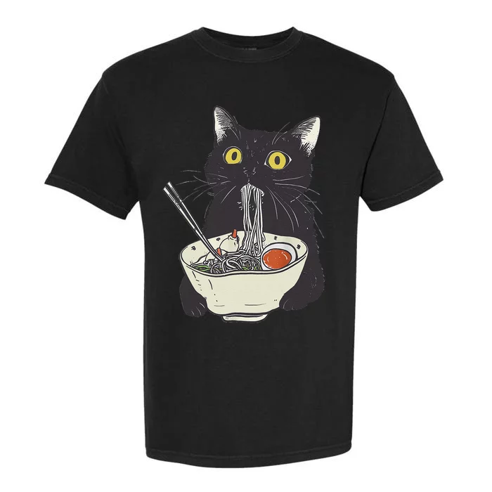 Japanese Cat Funny Cat Eating Ramen Vintage Japanese Noodles Gift Garment-Dyed Heavyweight T-Shirt