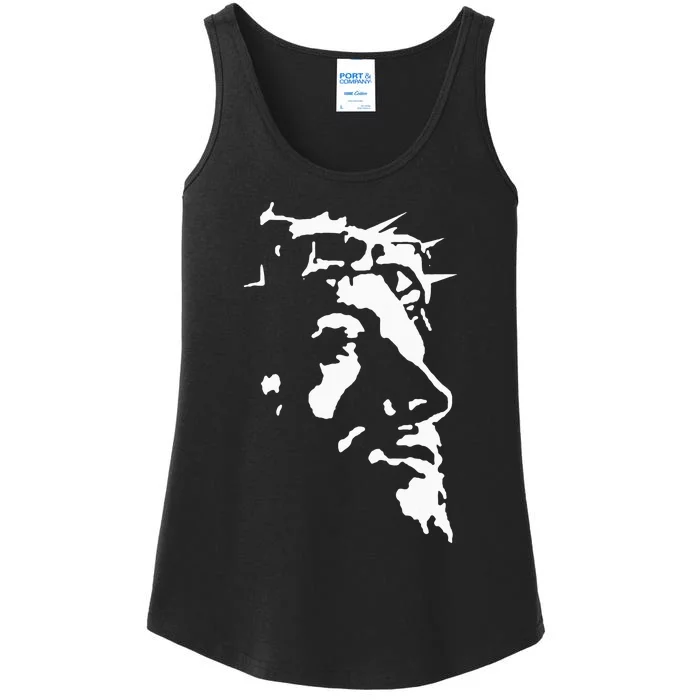 Jesus Christ Face With Crown Of Thorns God Bible Ladies Essential Tank