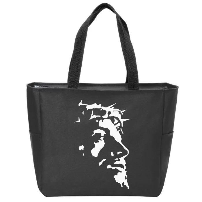 Jesus Christ Face With Crown Of Thorns God Bible Zip Tote Bag