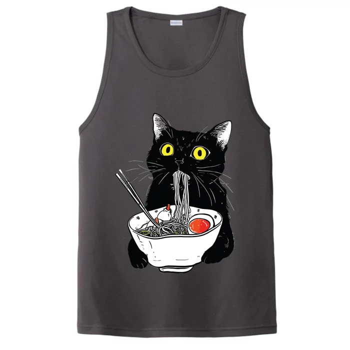 Japanese Cat Funny Cat Eating Ramen Vintage Japanese Noodles Performance Tank