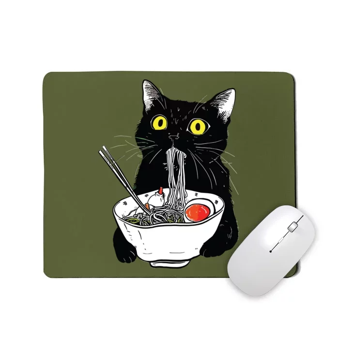 Japanese Cat Funny Cat Eating Ramen Vintage Japanese Noodles Mousepad