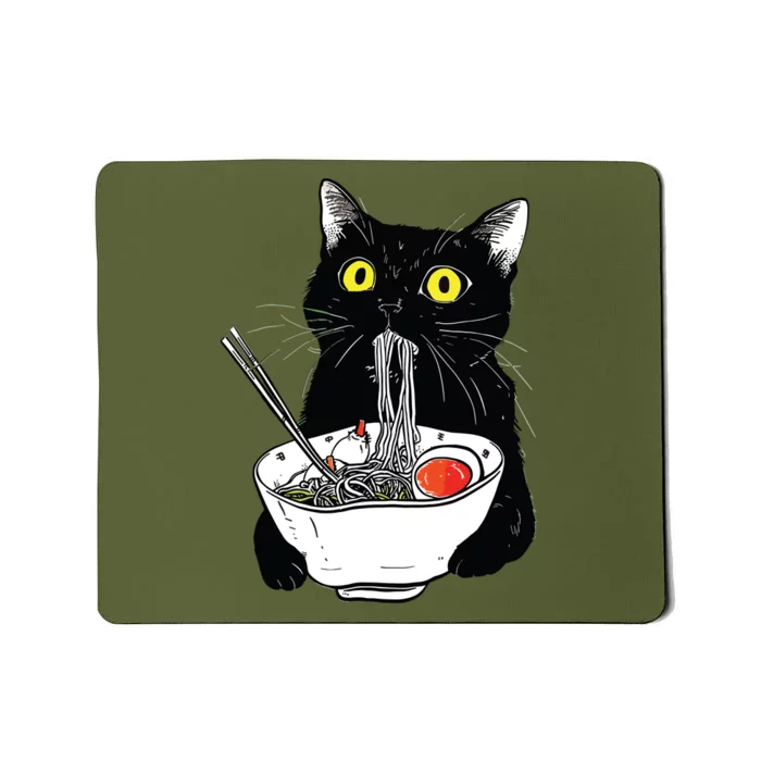 Japanese Cat Funny Cat Eating Ramen Vintage Japanese Noodles Mousepad