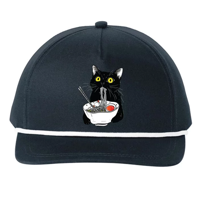 Japanese Cat Funny Cat Eating Ramen Vintage Japanese Noodles Snapback Five-Panel Rope Hat