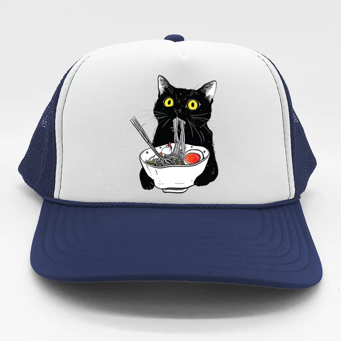 Japanese Cat Funny Cat Eating Ramen Vintage Japanese Noodles Trucker Hat