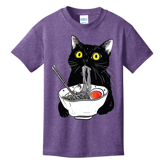 Japanese Cat Funny Cat Eating Ramen Vintage Japanese Noodles Kids T-Shirt