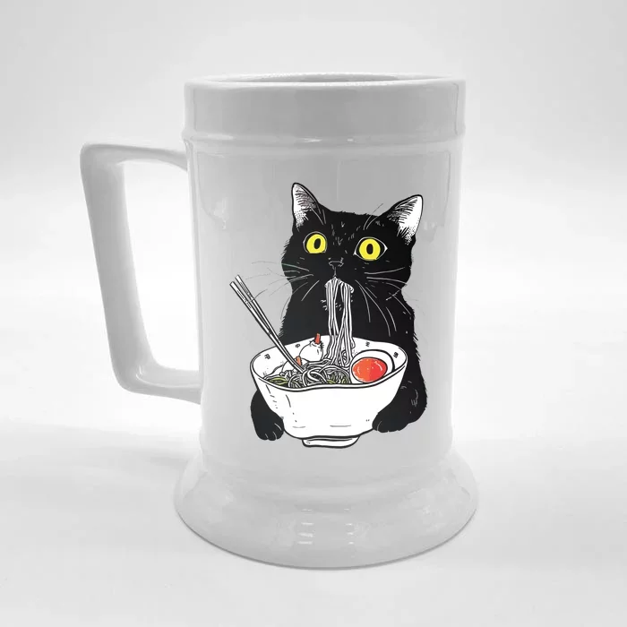 Japanese Cat Funny Cat Eating Ramen Vintage Japanese Noodles Front & Back Beer Stein