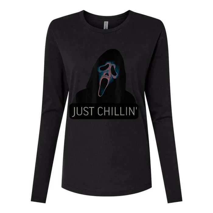 Just Chillin Ghost Face Womens Cotton Relaxed Long Sleeve T-Shirt