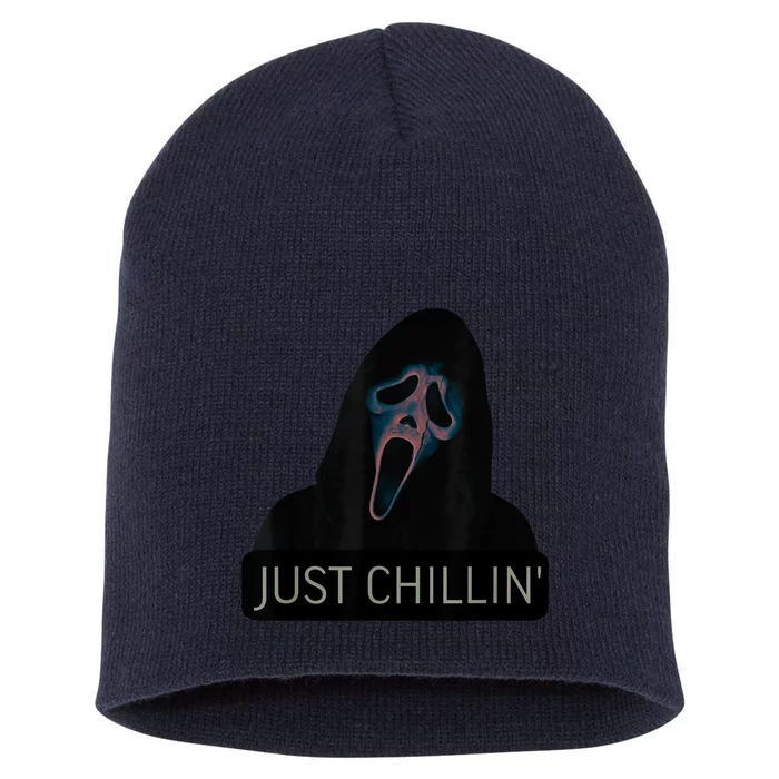 Just Chillin Ghost Face Short Acrylic Beanie