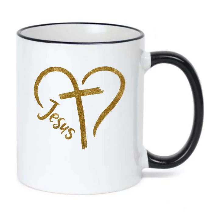 Jesus Cross Heart Christianity Black Color Changing Mug