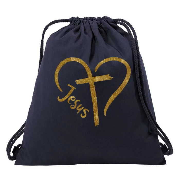 Jesus Cross Heart Christianity Drawstring Bag