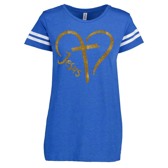 Jesus Cross Heart Christianity Enza Ladies Jersey Football T-Shirt