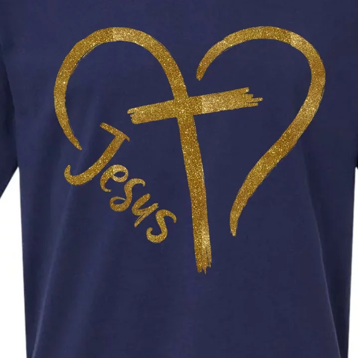 Jesus Cross Heart Christianity Sueded Cloud Jersey T-Shirt