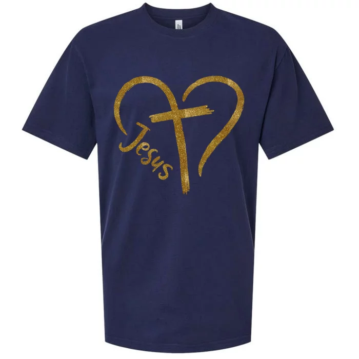 Jesus Cross Heart Christianity Sueded Cloud Jersey T-Shirt