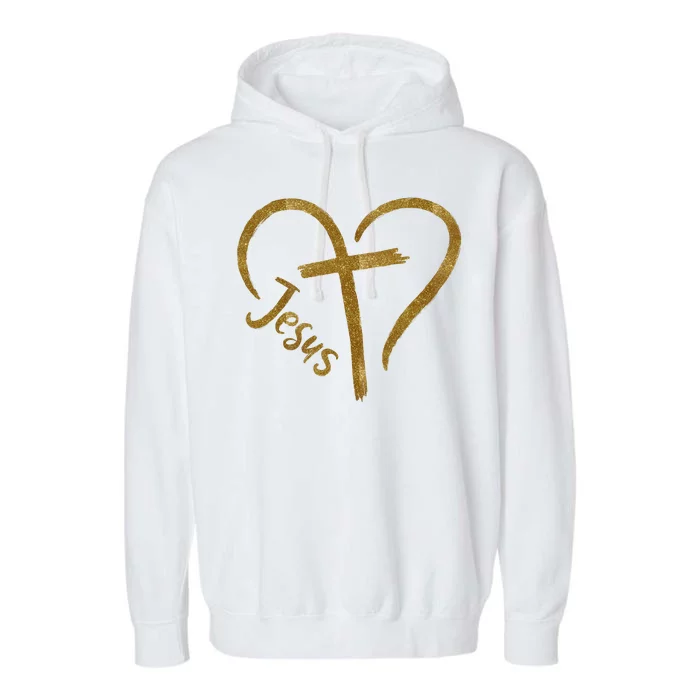 Jesus Cross Heart Christianity Garment-Dyed Fleece Hoodie