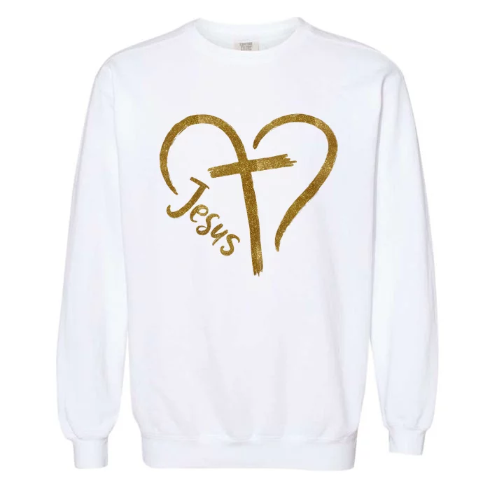 Jesus Cross Heart Christianity Garment-Dyed Sweatshirt