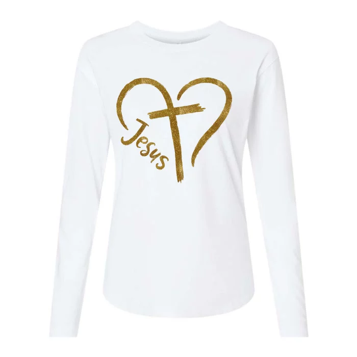 Jesus Cross Heart Christianity Womens Cotton Relaxed Long Sleeve T-Shirt