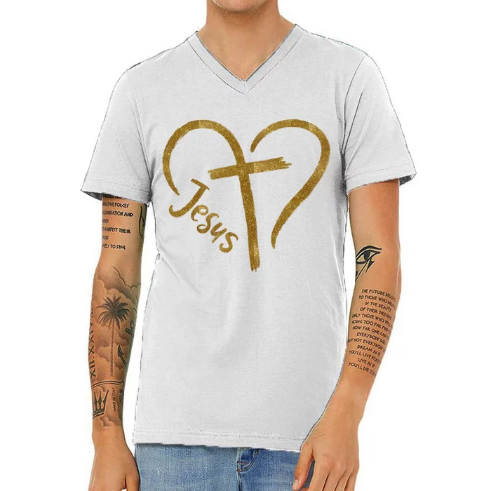 Jesus Cross Heart Christianity V-Neck T-Shirt