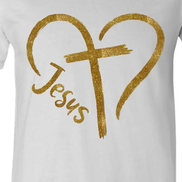 Jesus Cross Heart Christianity V-Neck T-Shirt