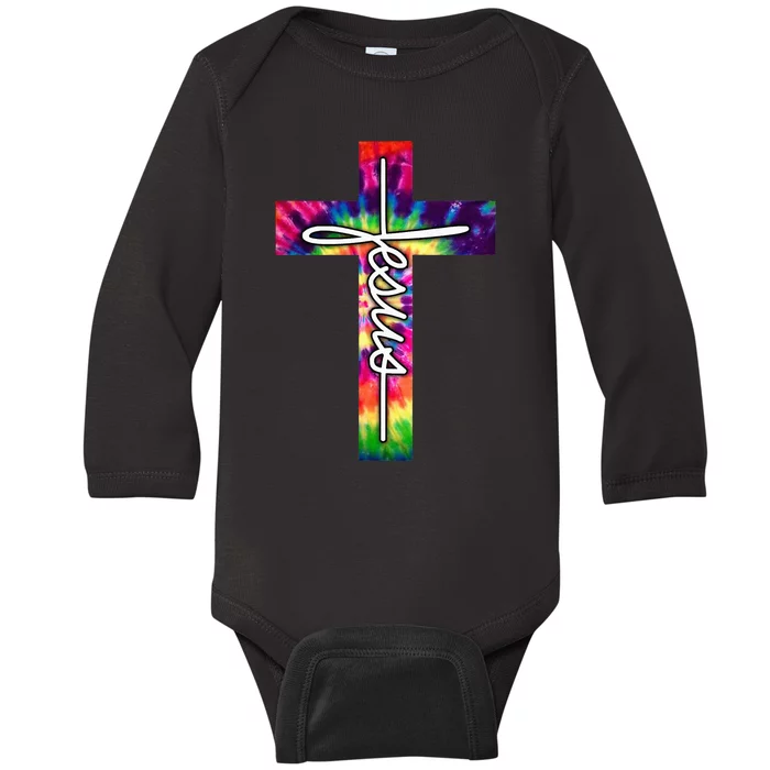 Jesus Christian Hippie Graphic Tees Tie Dye Cross Baby Long Sleeve Bodysuit