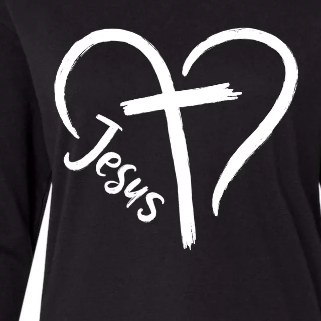 Jesus Cross Heart Womens Cotton Relaxed Long Sleeve T-Shirt