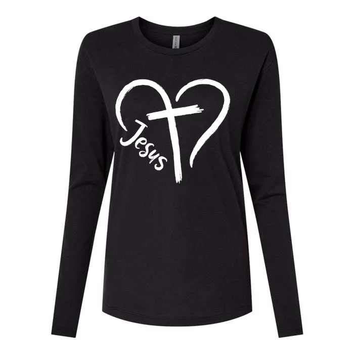 Jesus Cross Heart Womens Cotton Relaxed Long Sleeve T-Shirt