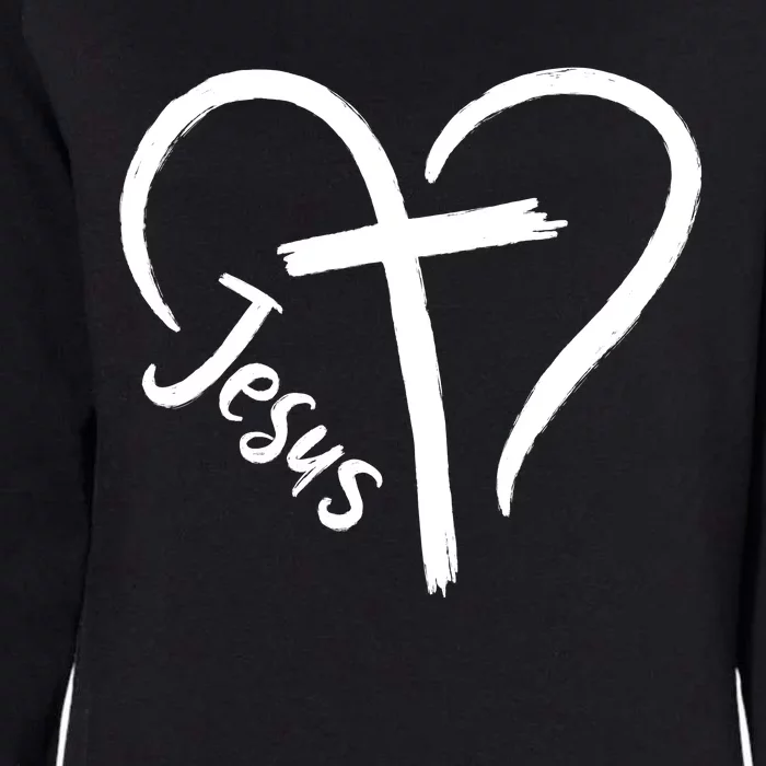 Jesus Cross Heart Womens California Wash Sweatshirt