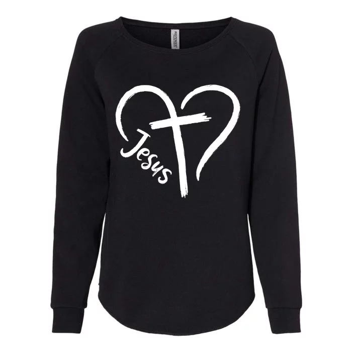 Jesus Cross Heart Womens California Wash Sweatshirt