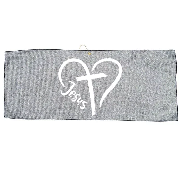 Jesus Cross Heart Large Microfiber Waffle Golf Towel