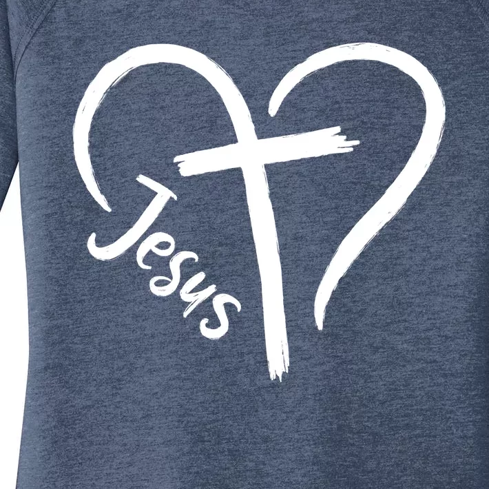 Jesus Cross Heart Women's Perfect Tri Tunic Long Sleeve Shirt