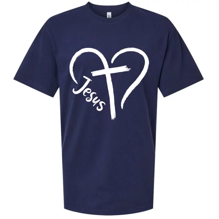 Jesus Cross Heart Sueded Cloud Jersey T-Shirt