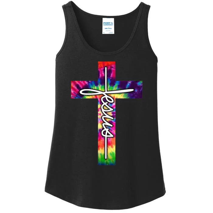 Jesus Christian Hippie Graphic Tees Tie Dye Cross Ladies Essential Tank