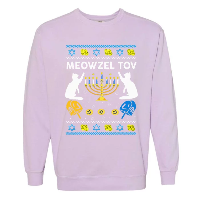 Jewish Cat Hanukkah Meowzel Tov Chanukah Garment-Dyed Sweatshirt