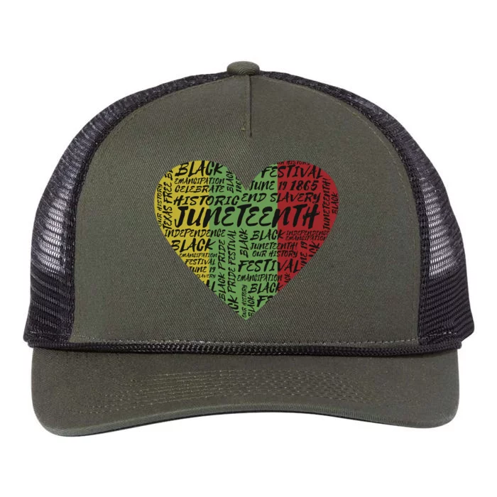 Juneteenth Celebrate Heart Black History Retro Rope Trucker Hat Cap