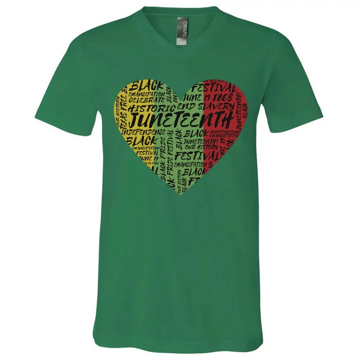 Juneteenth Celebrate Heart Black History V-Neck T-Shirt