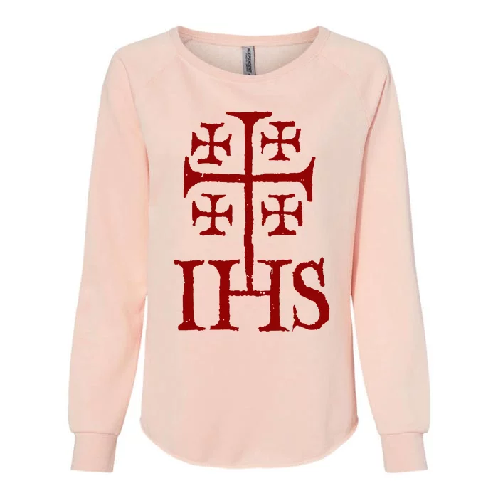 Jerusalem Cross Ihs Knights Templar Womens California Wash Sweatshirt