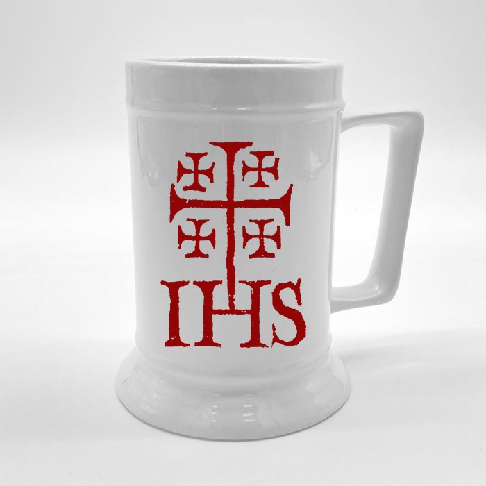 Jerusalem Cross Ihs Knights Templar Front & Back Beer Stein