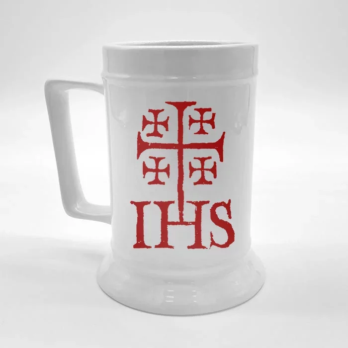 Jerusalem Cross Ihs Knights Templar Front & Back Beer Stein