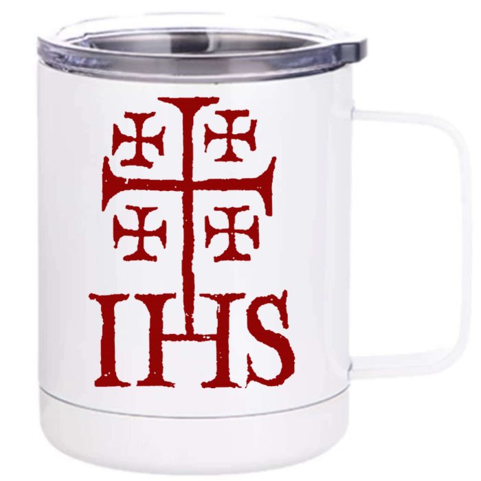 Jerusalem Cross Ihs Knights Templar Front & Back 12oz Stainless Steel Tumbler Cup