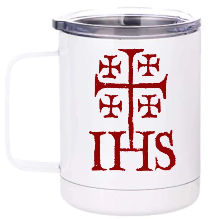 Jerusalem Cross Ihs Knights Templar Front & Back 12oz Stainless Steel Tumbler Cup