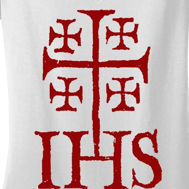 Jerusalem Cross Ihs Knights Templar Women's V-Neck T-Shirt