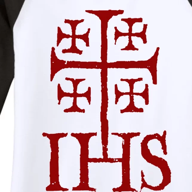 Jerusalem Cross Ihs Knights Templar Women's Tri-Blend 3/4-Sleeve Raglan Shirt