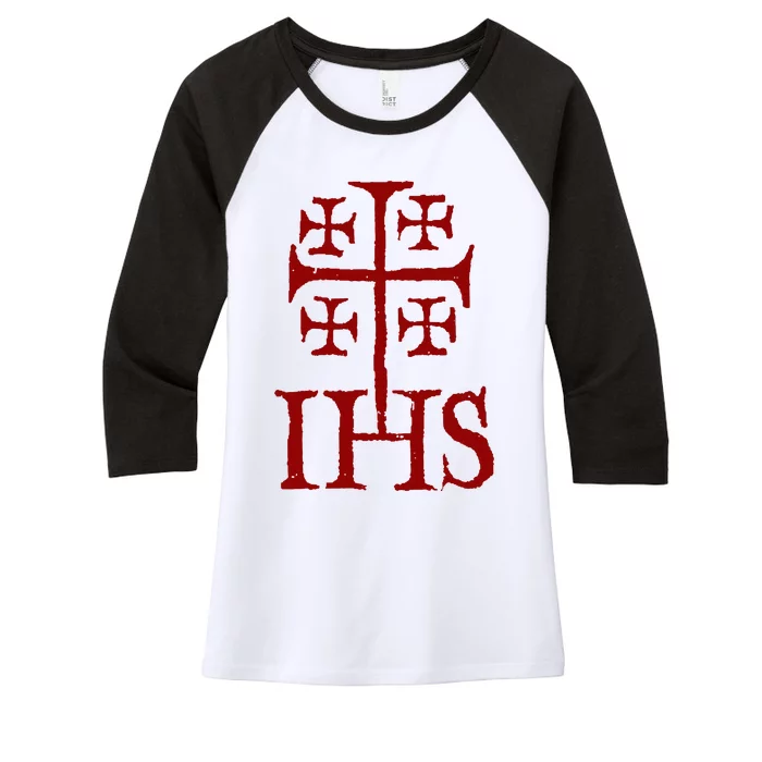 Jerusalem Cross Ihs Knights Templar Women's Tri-Blend 3/4-Sleeve Raglan Shirt